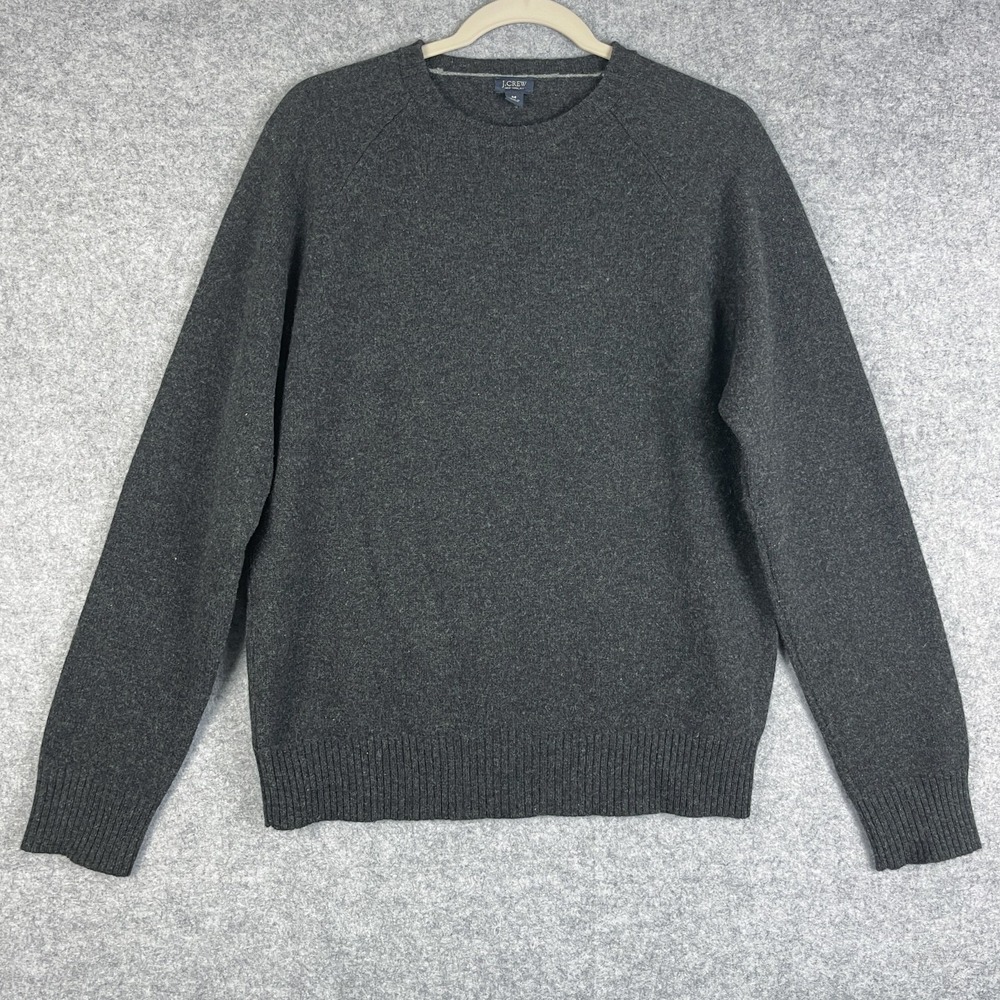 J Crew 100% Lambs Wool Sweater Mens Medium Gray Crew Neck Long Sleeve Knit